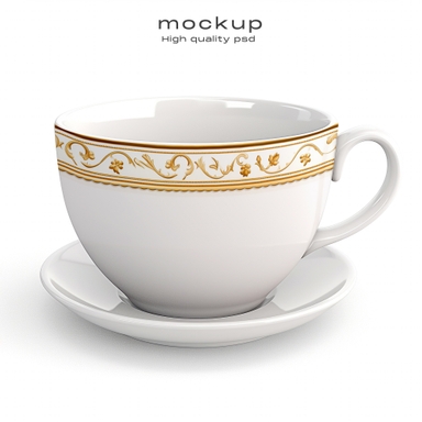Ceramic Tea Cup Photoshop Mockup with Saucer