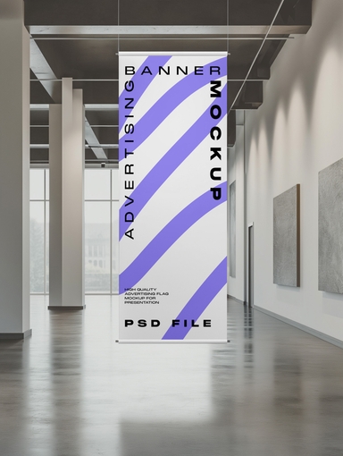 Rollup Banner Mockup Hanging from the Ceiling