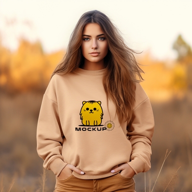 Australian Woman Presents Sweatshirt Mockup in Field