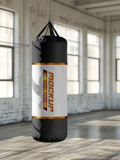 Leather Punching Bag PSD Mockup Hanging from Metal Chain