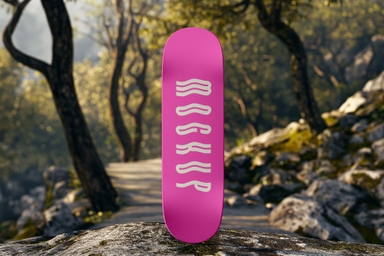 Skateboard Mockup Placed Vertically on Rock in Forest