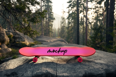 Skateboard PSD Mockup Laying on Mountain