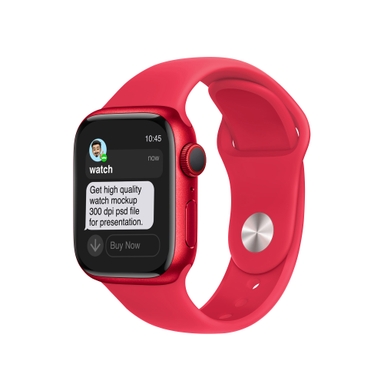 Red Apple Watch 9 Mockup Isolated on White Background