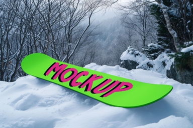 Editable Snowboard PSD Mockup Laying on Snow