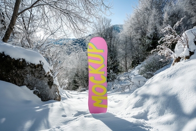 Standing Snowboard Mockup Surrounded by Snow