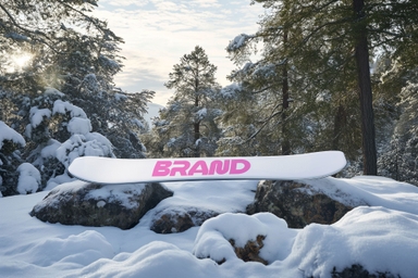 Large Snowboard PSD Mockup Placed on Big Stone