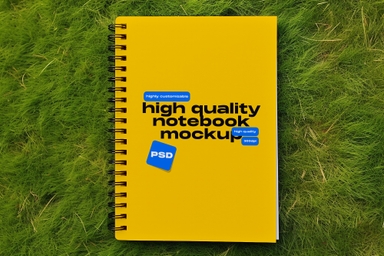 Grass Field Spiral Notebook Top View Mockup