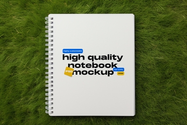 Top Down View Spiral NoteBook Mockup on Grass Field