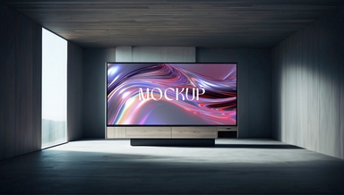 Large LED TV Mockup in Spacious Empty Room in Sunlight