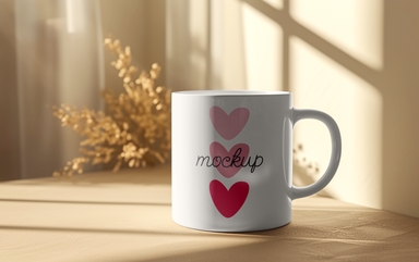 White Coffee Mug Mockup on Table