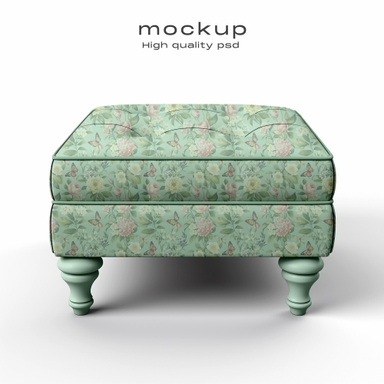 Floral Ottoman Stool Mockup on White Background