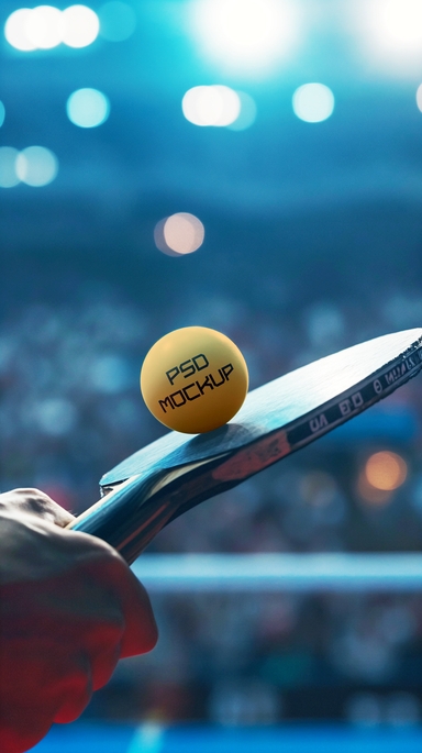 Table Tennis Ball Mockup on Racquet