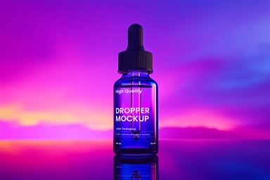 Photorealistic Dropper Bottle Mockup with a Vibrant Sunset
