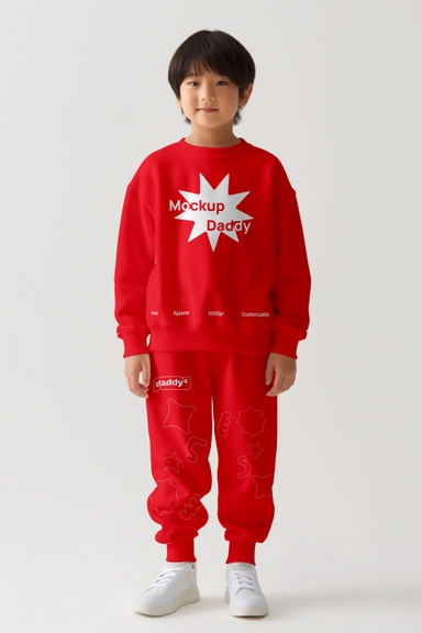 Korean Boy Donning in Sweatshirt and Sweatpants Mock-up