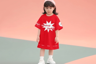 Korean Girl Posing in Loose-Fitting Dress Mock-up