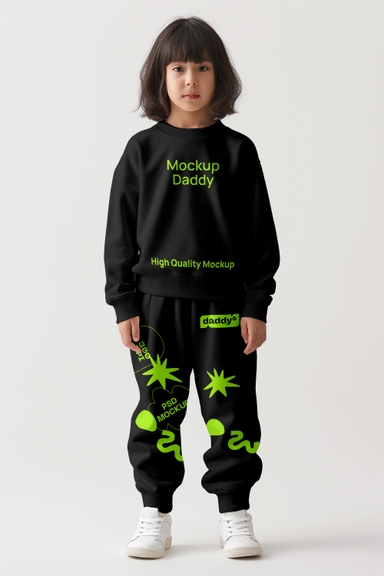 Cute Girl Wearing Oversized Sweatshirt and Sweatpants Mockup
