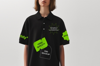 Women Wearing Loose Fit Polo T-shirt Mock-up Front View