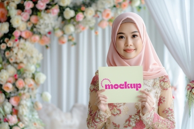 Arabian Bride Presenting Invitation Card Mockup