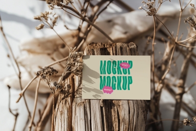 Natural Themed Business Card Mockup with Dried Plants