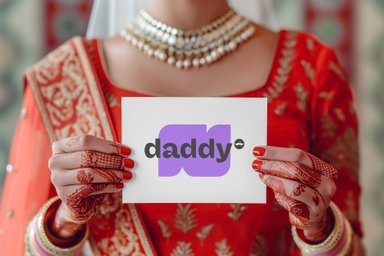 Indian Bride Holds Wedding Invitation Card Mockup