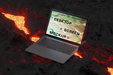 Laptop Mockup on Volcanic Lava