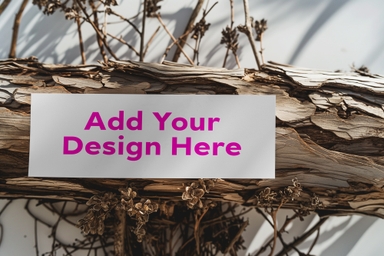 Long Vertical Paper Strip Mockup on Wooden Log