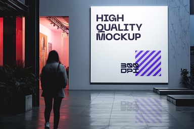 Girl Overlooking a Square Advertisement Mockup Outside Club