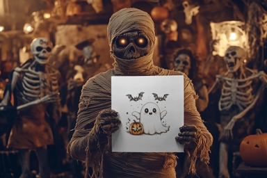 Halloween Mummy Holding Poster Mockup