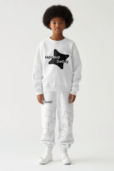 African Kid Wearing Sweatshirt and Sweatpants Mockup