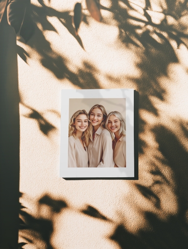 Polaroid Mockup Displayed on Beige Wall with Shadow Effects