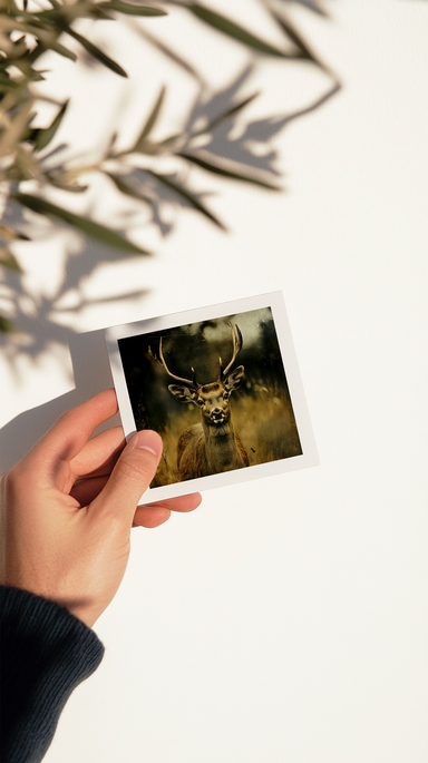 Polaroid Mockup Holding in Hand Against a Rustic Wall