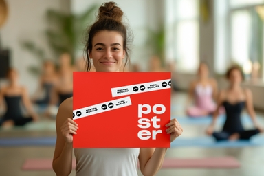 Yoga Practitioner Holding Poster Mockup