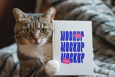 Cat Holding Book Mockup