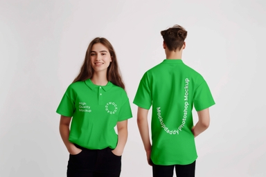 Genz Couple Presenting Polo Tshirt Mock-up