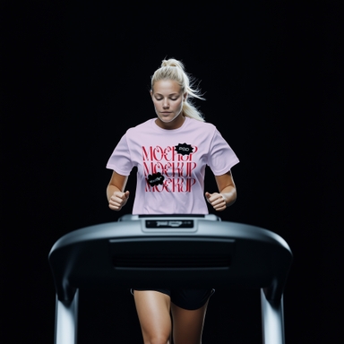 Gym Branding Women on Treadmill Wearing Tshirt Mockup