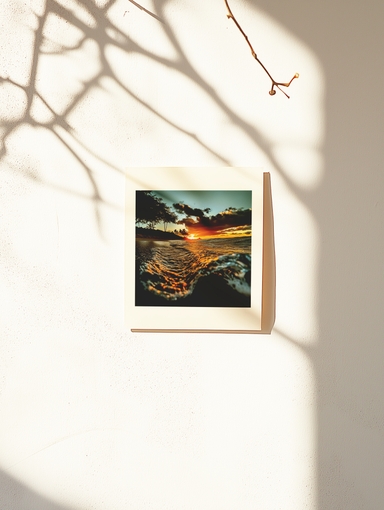 Warm Toned Polaroid Mockup Displayed in Evening Light