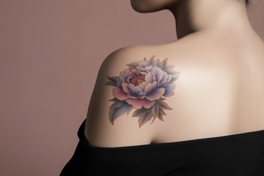 Beautiful Woman Wearing an Off-Shoulder Dress with Shoulder Tattoo Mockup