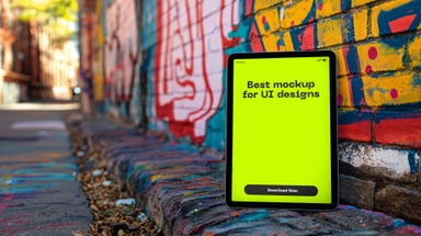 iPad Mockup Inclined with Graffiti