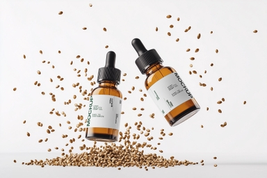 Floating Hemp Seed Oil Bottle Mockup Front and Back View