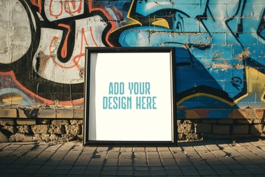 Square Frame Mockup Supported Against Graffiti Wall