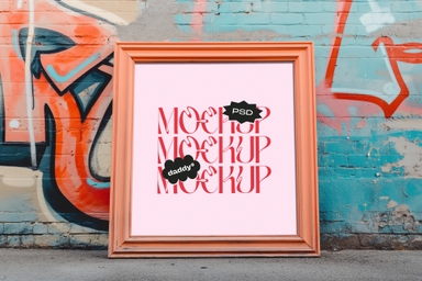 Square Picture Frame Mockup Inclined with Graffiti
