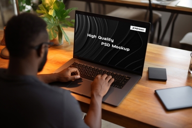 African American Professional Man Working on Laptop Mockup