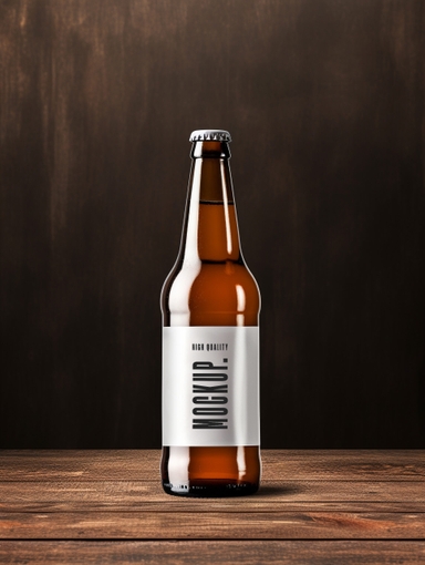 Beer Bottle Mockup Placed on Wooden Table