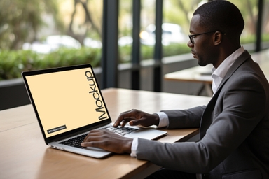 Male Entrepreneur Laptop Display System Mockup