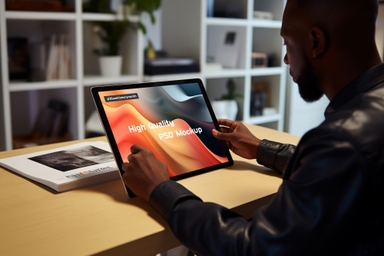 African American Man Using Tablet Screen Mockup