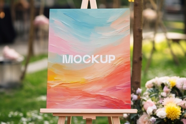 Canvas Mockup on Wooden Easel Amidst Park Greenery