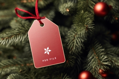 Tag Mockup Hanging on Christmas Tree