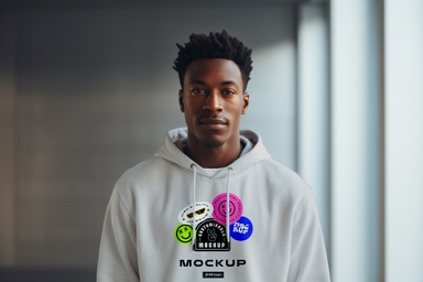 African Man Wear White Hoodie Mockup