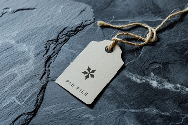 Tag Mockup With Thread Sit on Rock