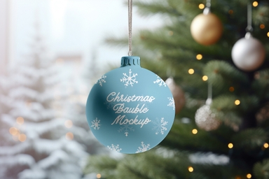 Bauble Mockup Hanging on a Christmas Tree Branch
